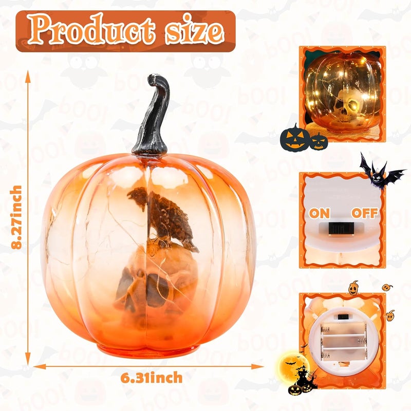 Ovewios Halloween Pumpkin Lights, Light up Glass Pumpkins Table Lamps Indoor Home Decoration for Thanksgiving Halloween Party Tabletop Decor - Image 5